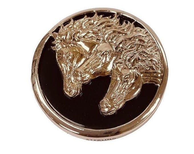 Antique Style Onyx Three Horse Brooch 925 Sterling Silver Hallmarked