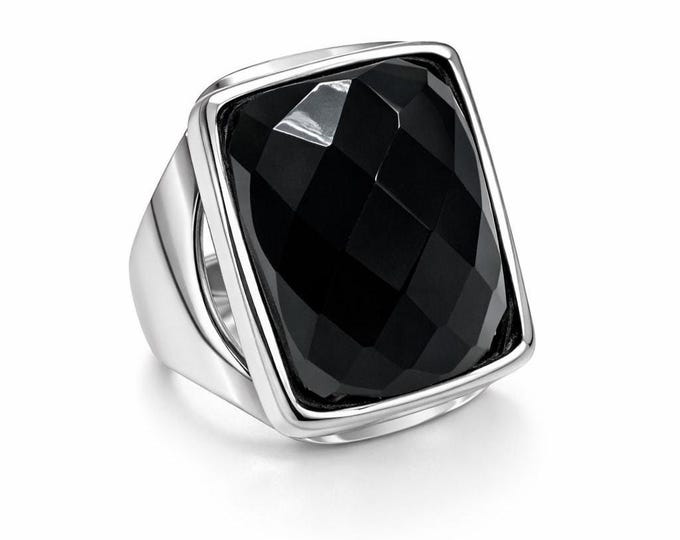 Black Onyx Ring, 925 Sterling Silver Minimalist Jewelry