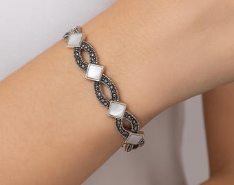 My S Collection 925スターリングシルバー、マーカサイト＆ブラック