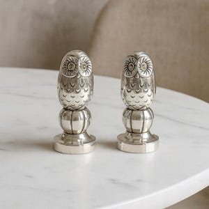 Antique Style Owl Salt and Pepper Shakers 925 Sterling Silver Plate