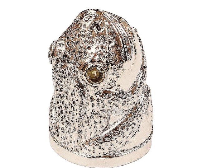 Antique Style Peridot Frog Thimble - Collectible Thimble - Thimble Collectors Gift - Theatre Lover Gift 925 Sterling Silver