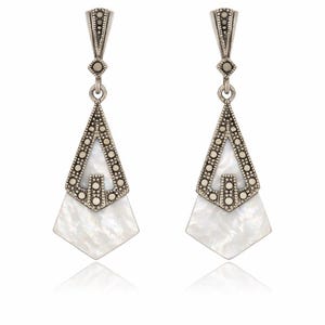 Art-deco parelmoeroorbellen marcasite-druppeloorbellen