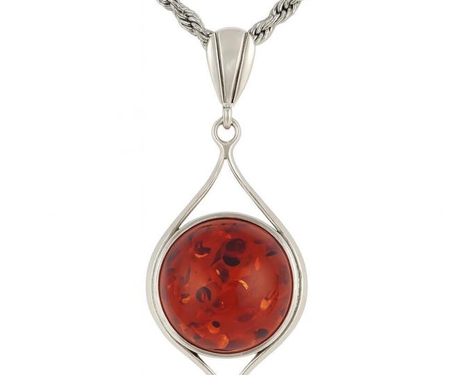 Honey Amber Tear Drop Pendant 925 Sterling Silver