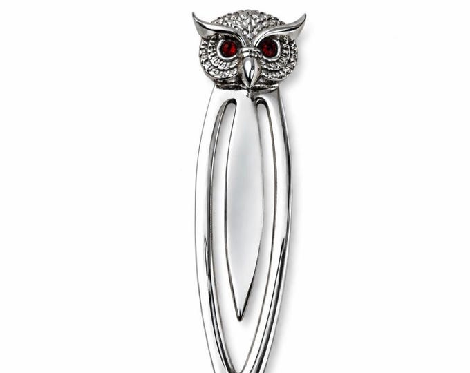 Antique Owl Bookmark, Ruby Eyes, 925 Sterling Silver Book Lover Gift
