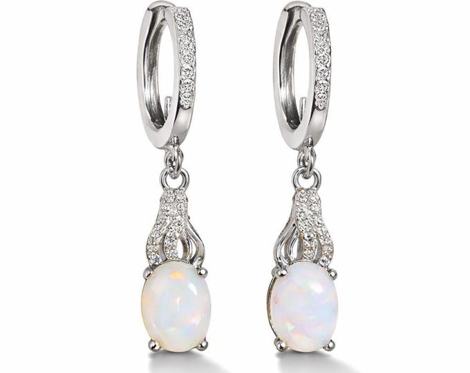 Elegant Genuine Fire Opal Drop Earrings in Sterling Silver