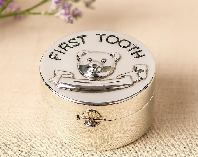 Sterling Silver "First Tooth" Keepsake Box, Christening Gift