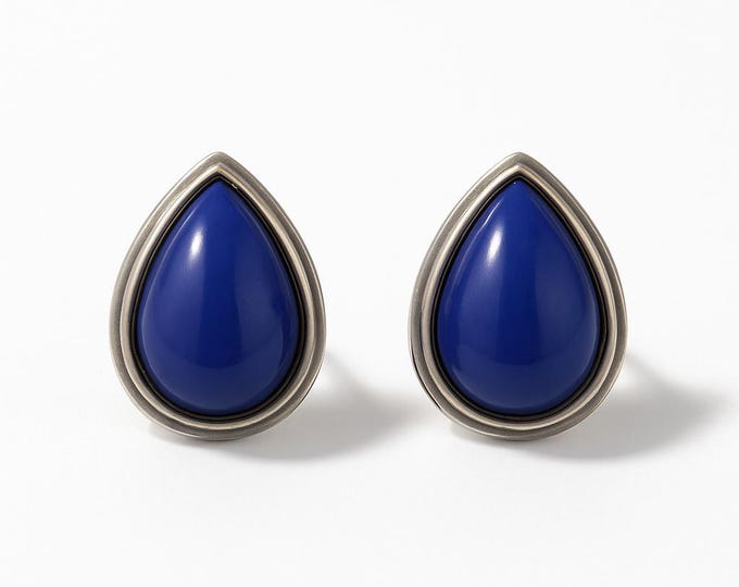 Lapis Lazuli Teardrop Stud 925 Sterling Silver Earrings