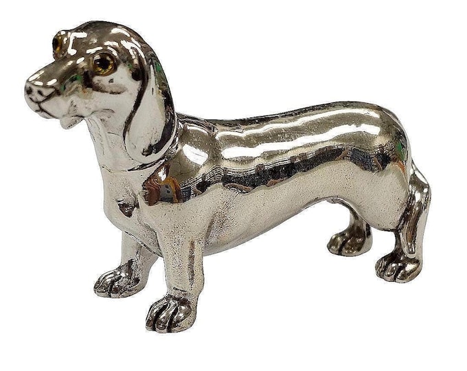 Antique Inspired Collectable Dachshund Dog Figurine Glass Eyes 925 Sterling Silver