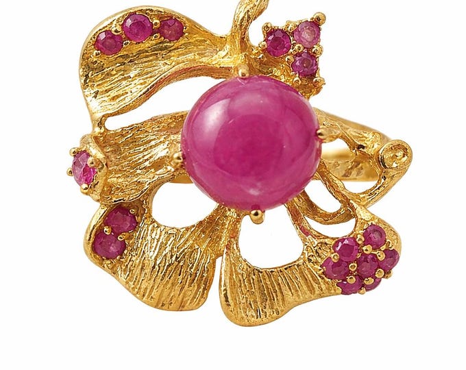 Radiant Ruby Insect Ring Gold Plated 925 Sterling Silver Luxury Statement Jewelry