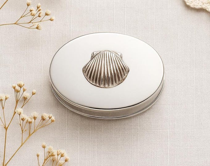 Sterling Silver Shell Pill Box Vintage Style Seashell Keepsake, Collectible Trinket or Jewelry Holder