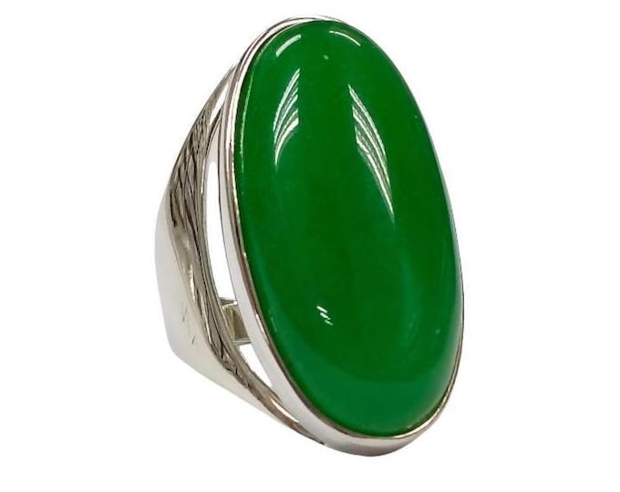 Green Agate Statement Ring 925 Sterling Silver Hallmarked