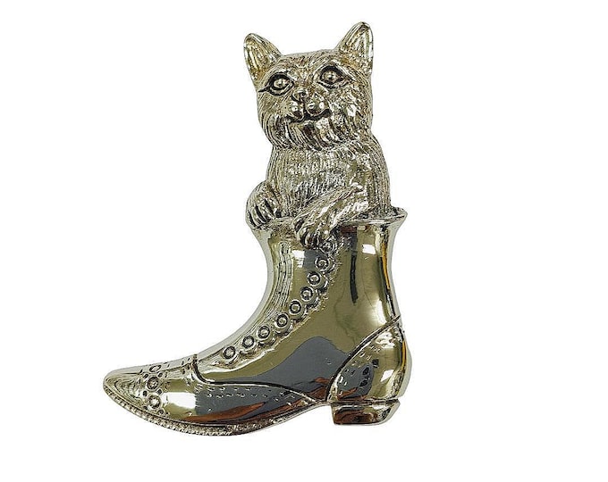 Antique Style Puss in Boots Brooch 925 Sterling Silver Hallmarked