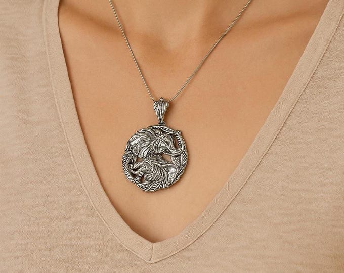 Sterling Silver Elephant Pendant Necklace, Wildlife Safari Jewelry