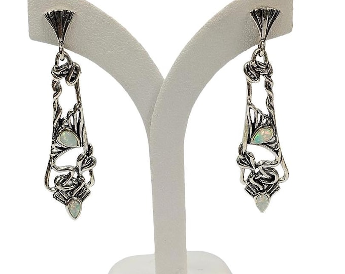 Art Nouveau Inspired White Gilson Opal 925 Sterling Silver Earrings
