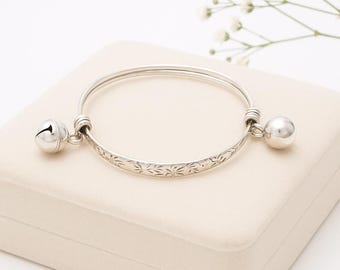 925 Sterling Silver Baby Bangle Classic Keepsake Infant Bracelet, Christening Gift, Newborn Jewelry