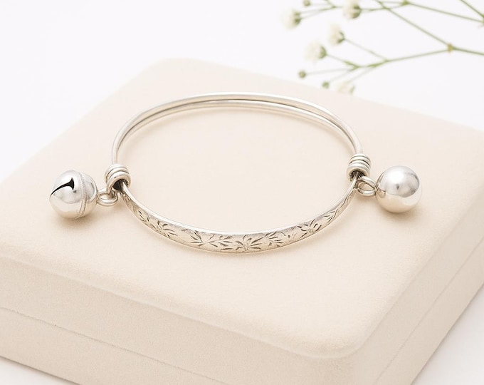 925 Sterling Silver Baby Bangle Classic Keepsake Infant Bracelet, Christening Gift, Newborn Jewelry