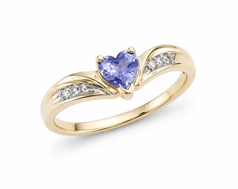 Tanzanite and Diamond Heart Ring in 14k Yellow Gold