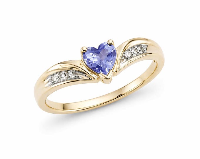 Tanzanite and Diamond Heart Ring in 14k Yellow Gold