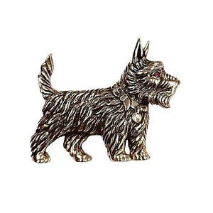 Antique Inspired Scottie Dog Brooch Ruby Collectable 925 Sterling Silver Dog Lover Gift