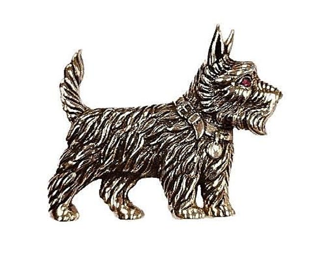 Antique Inspired Scottie Dog Brooch Ruby Collectable 925 Sterling Silver Dog Lover Gift