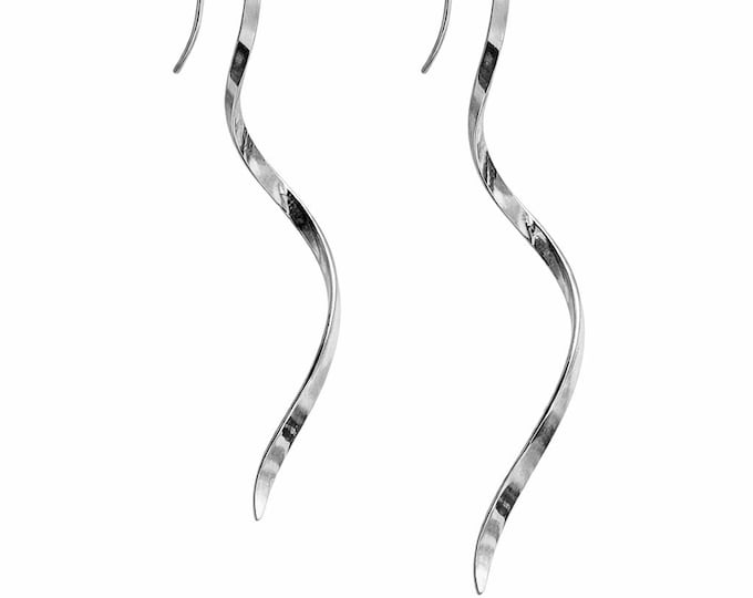 Modern Sterling Silver Wave Dangle Earrings, Minimalist Jewelry