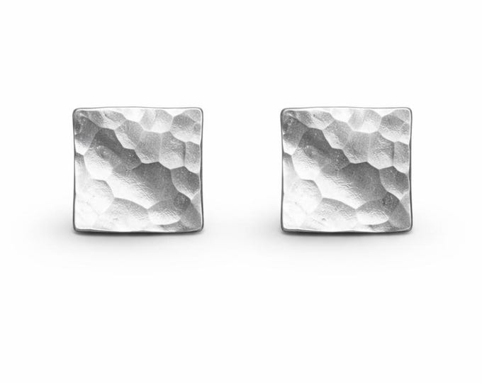 Sterling Silver Square Stud Earrings – Hammered Silver Studs – Minimalist Geometric Earrings – Everyday Silver Jewellery