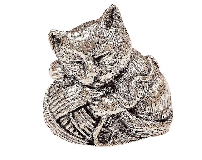 Antique Inspired Collectable Cat Kitten Playing with Yarn Pin Cushion 925 Sterling Silver