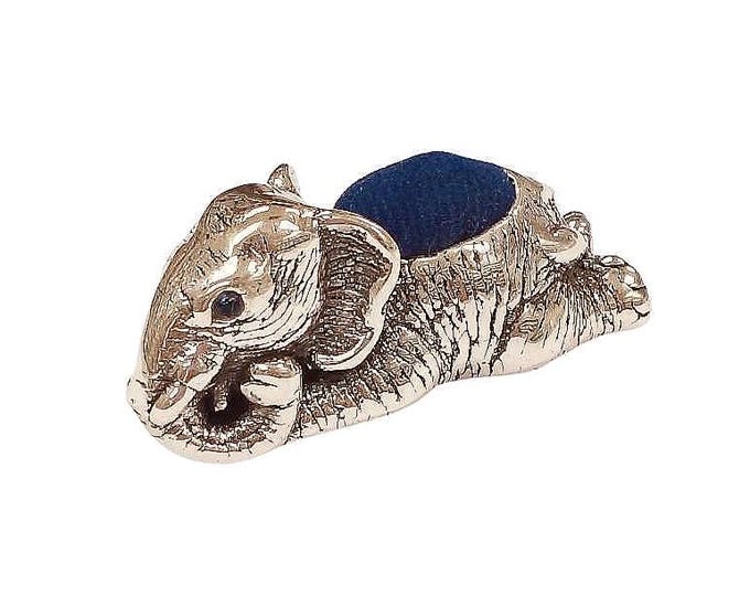 Antique Inspired Collectable Sapphire Laying Elephant Pin Cushion 925 Sterling Silver