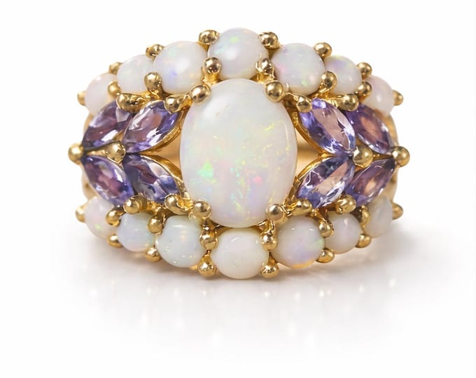 Vintage Opal and Iolite Ring 14K Gold