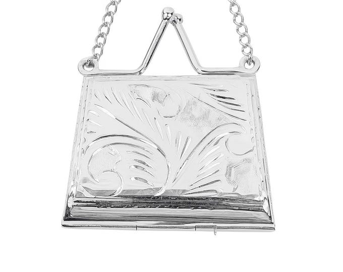 Sterling Silver Heart Locket Necklace, Vintage Memento Purse Pendant