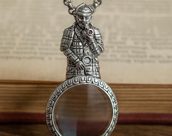 Antique Inspired Collectable Ruby Sherlock Holmes Magnifying Glass Pendant 925 Sterling Silver