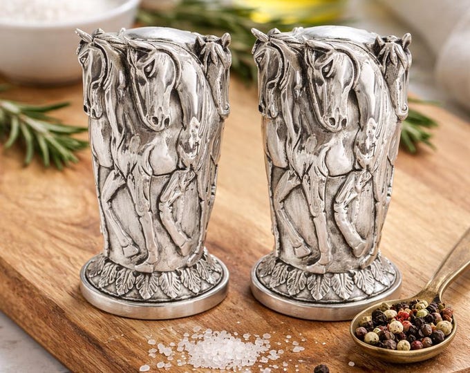 Vintage Sterling Silver Plated Horse Salt & Pepper Shakers