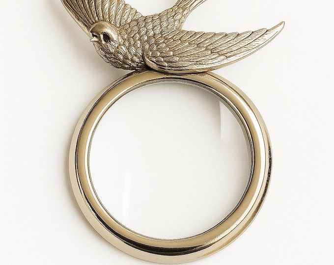 Antique Inspired Collectable Bird Magnifying Glass Pendant 925 Sterling Silver with Chain
