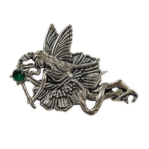 Antique Inspired Fairy Emerald and Ruby Brooch Emerald Eye 925 Sterling Silver
