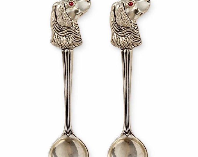 Vintage Sterling Silver Dog Salt Spoons with Ruby Eyes, Collectible Pair