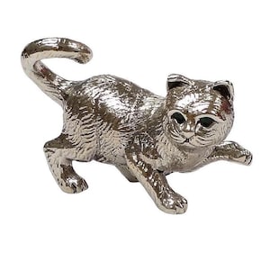 Antique Inspired Collectable Cat Kitten Figurine Emerald Eyes 925 Sterling Silver