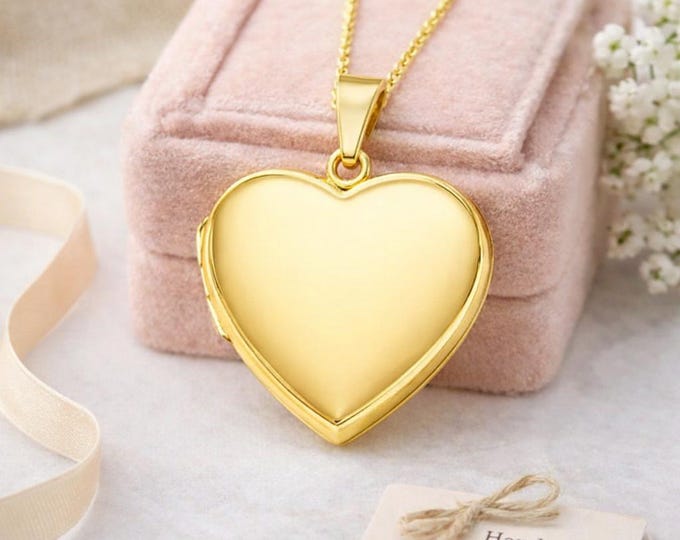 Gold Plated 925 Sterling Silver Heart Locket Pendant Keepsake Necklace Gift for Her