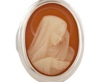 Vintage Style Sterling Silber Cameo Ring religiöse Jungfrau Maria Intaglio Oval Statement Schmuck
