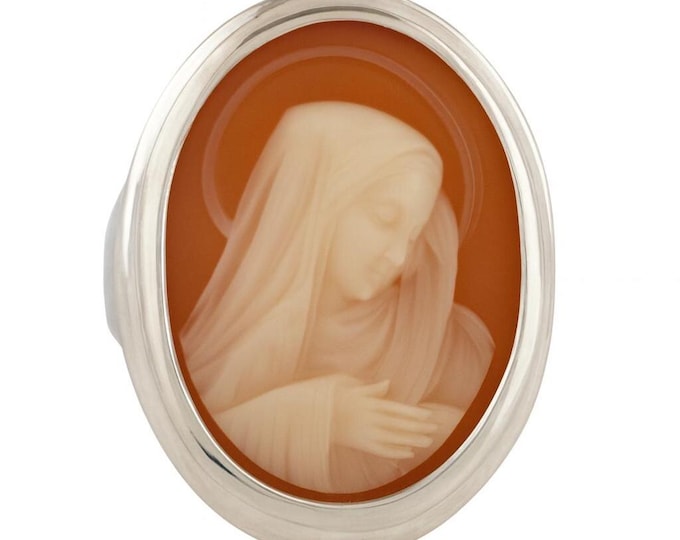 Vintage Style Sterling Silver Cameo Ring Religious Virgin Mary Intaglio Oval Statement Jewelry