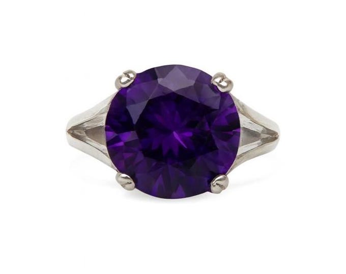 Amethyst Filigree Heart Ring Round Purple Gemstone Statement Cocktail Ring in 925 Sterling Silver, Bold Modern Jewelry Gift for Her