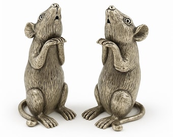 Vintage Style Silver Plated Mouse Salt and Pepper Shaker Set Collectible Animal Tableware Gift