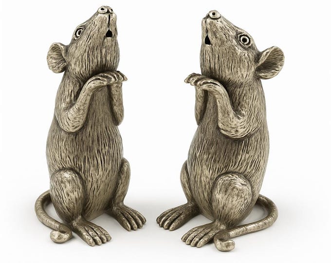 Vintage Style Silver Plated Mouse Salt and Pepper Shaker Set Collectible Animal Tableware Gift