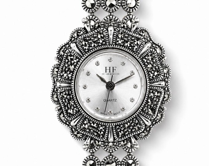 Vintage Marcasite Sterling Silver Bracelet Watch, Elegant Women’s Dress Watch