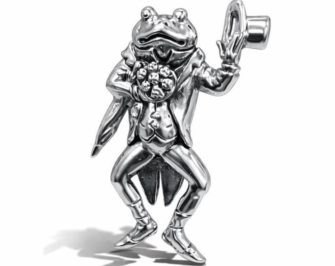 Sterling Silver Frog Brooch: Victorian Gentleman Animal Jewelry