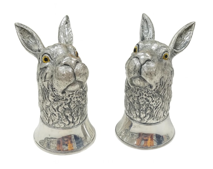 Antique Style Hare Salt and Pepper Shakers 925 Sterling Silver Plate