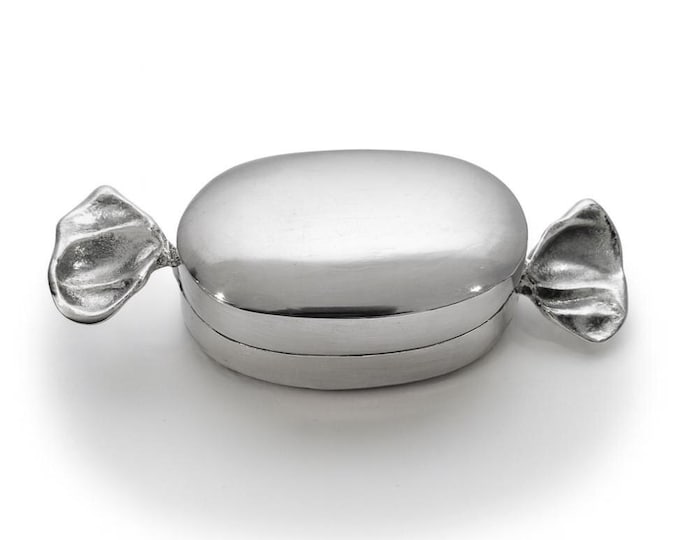 Sterling Silver Candy Shaped Pill Box Unique Sweet Design Trinket Box Silver Keepsake Gift Mini Collectible Jewelry Box