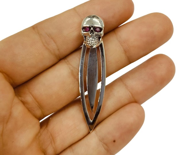 Antique Style Skull Head Ruby Eyes Bookmark 925 Sterling Silver Book Lover Gift Graduation Gift Lover Gift