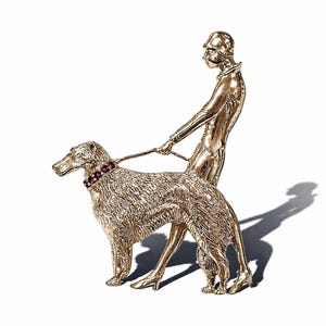 Antieke stijl man wandelen hond robijn kraag broche 925 sterlingzilver
