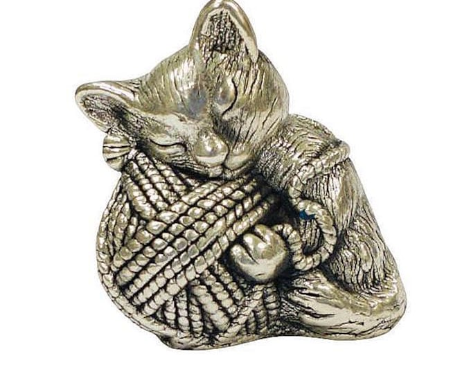 Large Antique Inspired Collectable Cat Kitten Playing with Yarn Pin Cushion 925 Sterling Silver