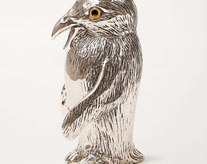 Antique Inspired Collectable Penguin Figurine Glass Eye 925 Sterling Silver